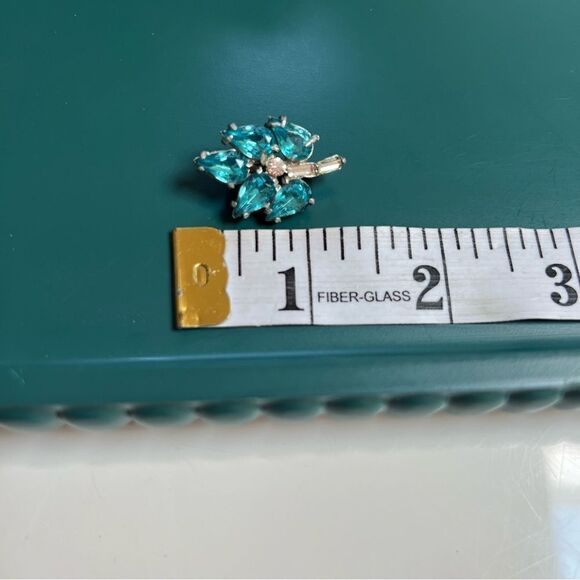 Vintage 3 Piece MCM 1950s 1960s Atomic Era Aqua Pink Crystal Brooch Pins Lot - Picture 9 of 9